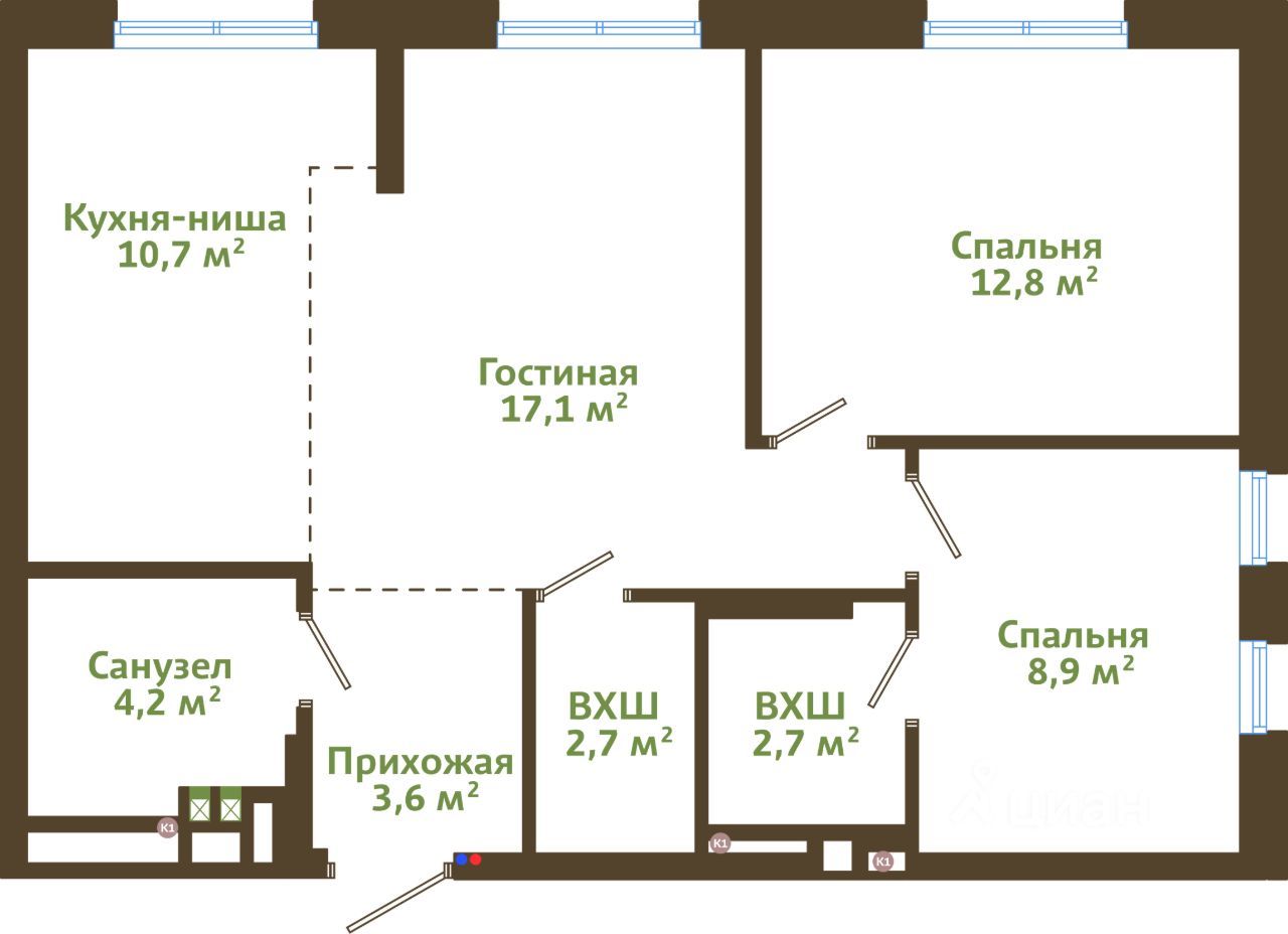 3-комн. квартира, 62.7 м², 3/14 этаж