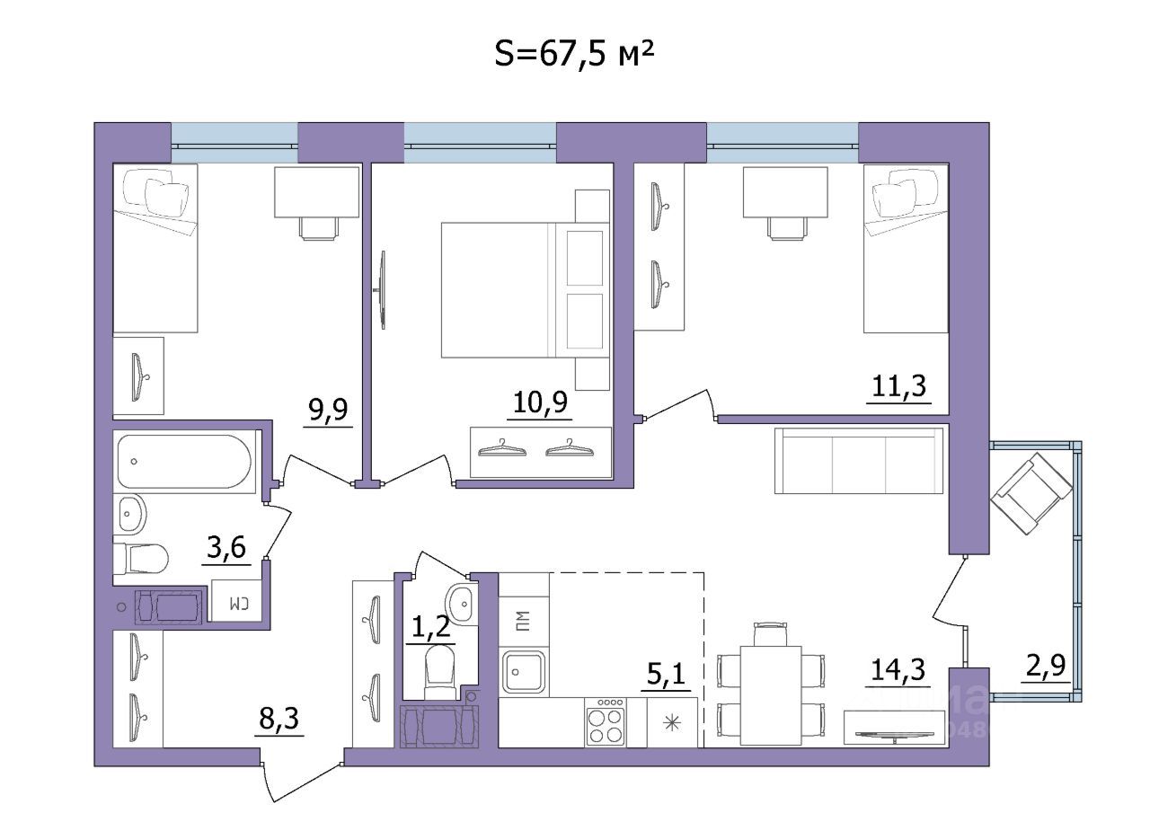 4-комн. квартира, 67.5 м², 15/23 этаж