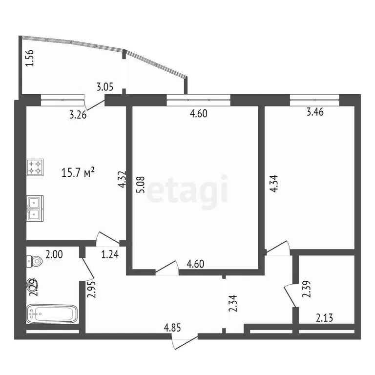 2-комн., 77.9 м², 2/14 этаж
