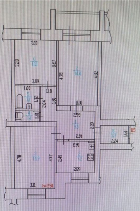 3-комн., 63.8 м², 6/6 этаж