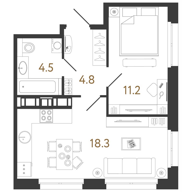 1-комн., 38.8 м², 4/14 этаж
