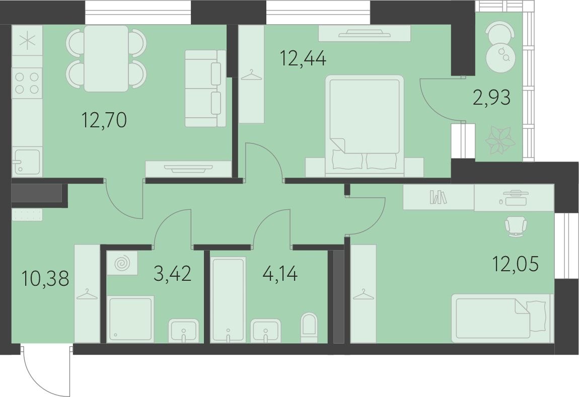 2-комн., 56.6 м², 11/26 этаж