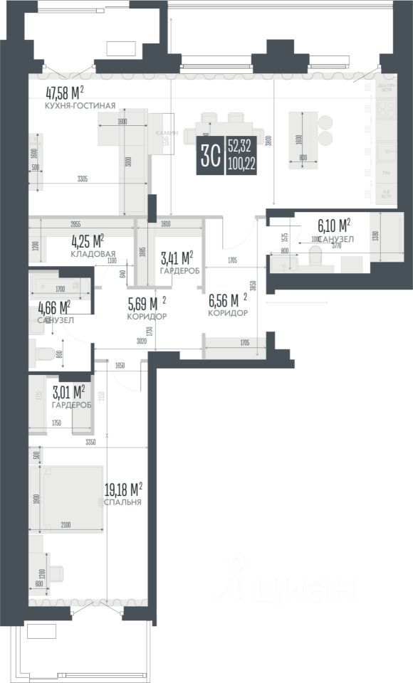 3-комн., 100.22 м², 15/15 этаж