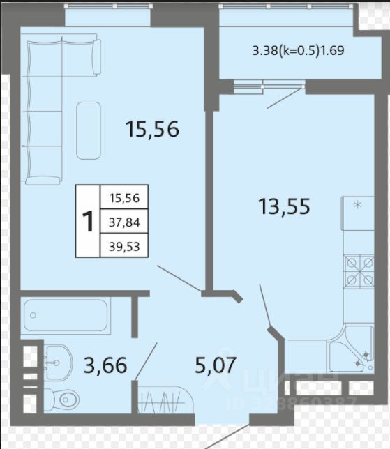 1-комн., 37.6 м², 18/20 этаж