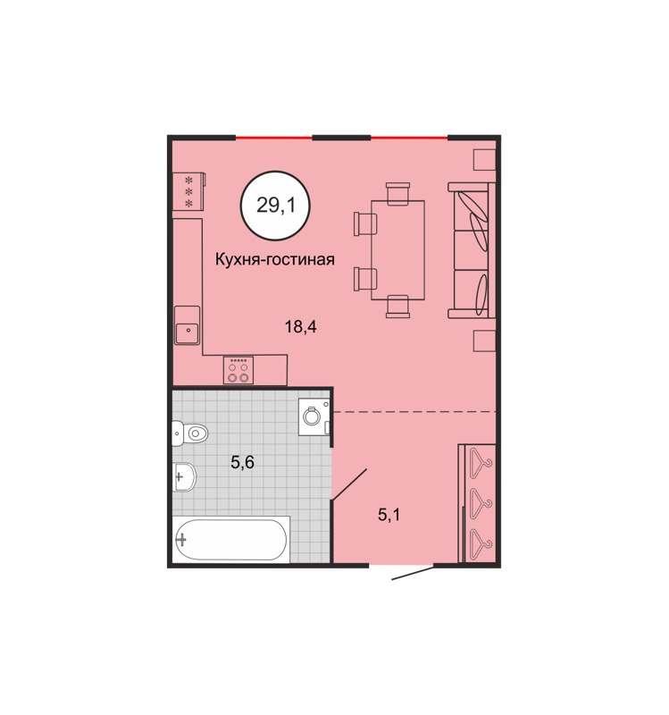 1-комн., 29.1 м², 1/10 этаж