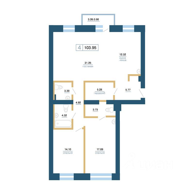 4-комн., 103.95 м², 5/7 этаж