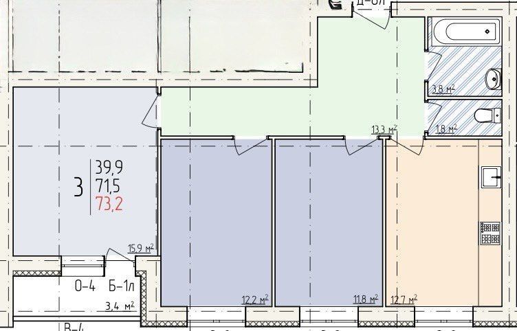 3-комн., 73.2 м², 8/10 этаж