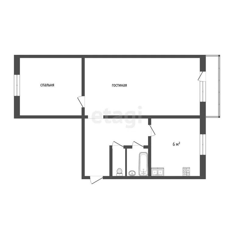 2-комн., 45 м², 3/5 этаж