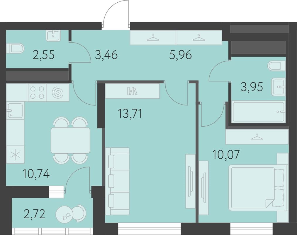 2-комн., 51.8 м², 8/17 этаж