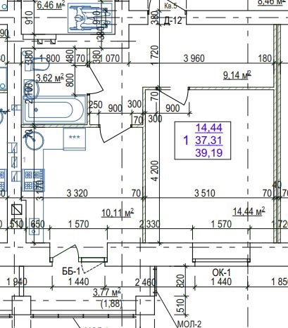 1-комн., 37.31 м², 2/3 этаж