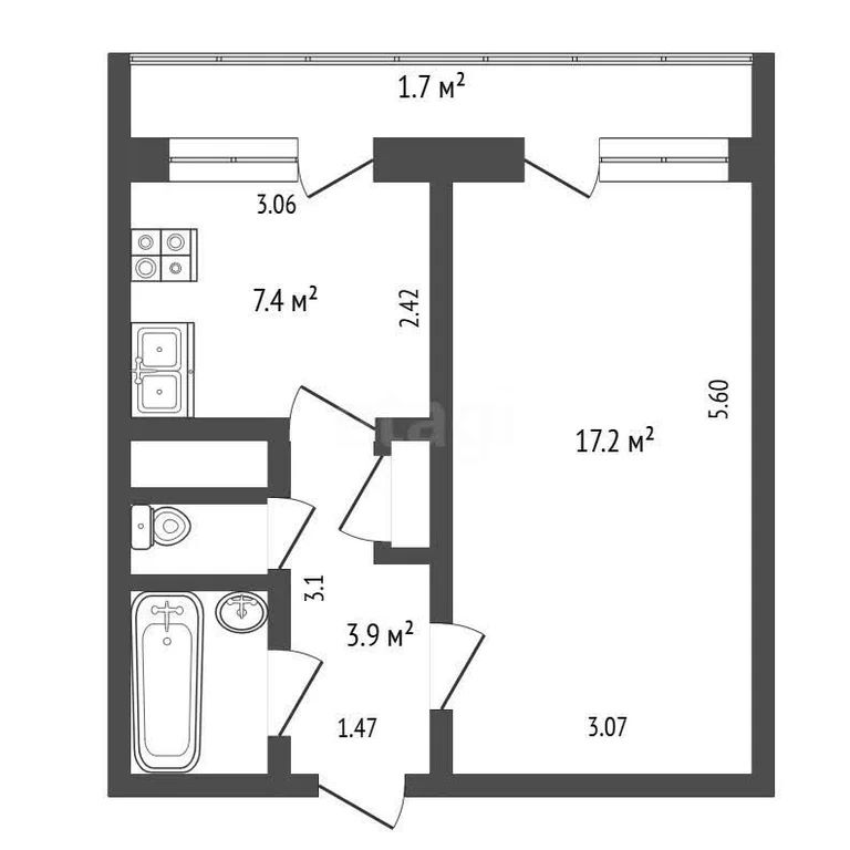 1-комн., 33.3 м², 1/5 этаж