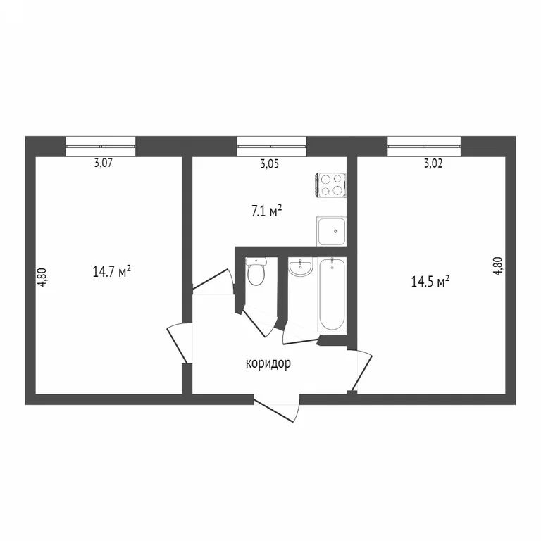 2-комн., 40 м², 1/5 этаж