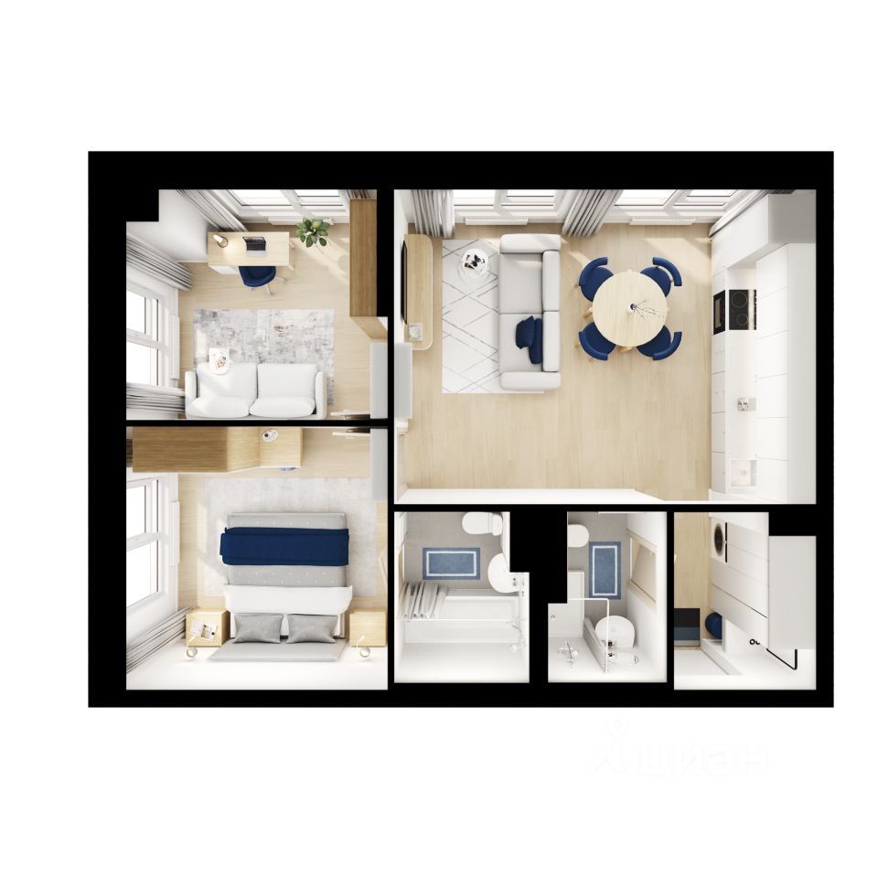 2-комн. квартира, 54.7 м2, 15/25 этаж