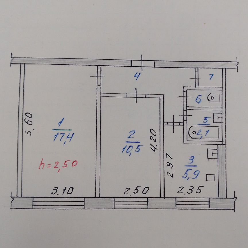 2-комн. квартира, 44.6 м2, 1/5 этаж