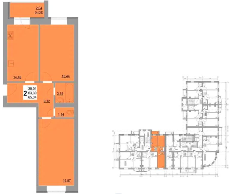 2-комн., 65 м², 4/14 этаж