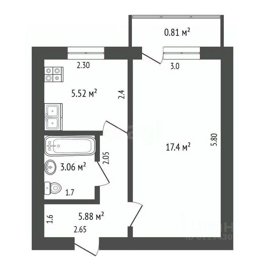 1-комн., 31.9 м², 4/5 этаж