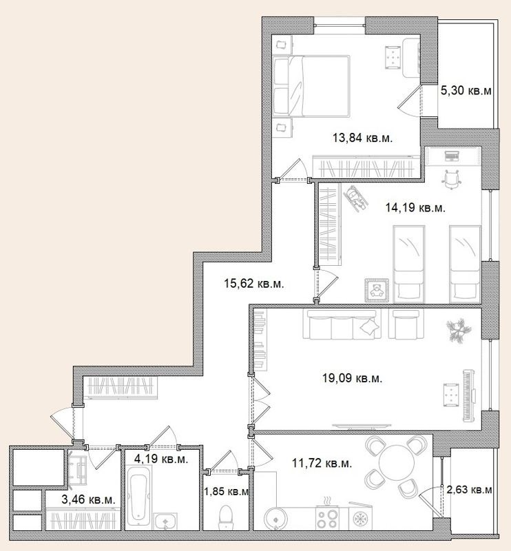 3-комн., 91.89 м², 3/17 этаж