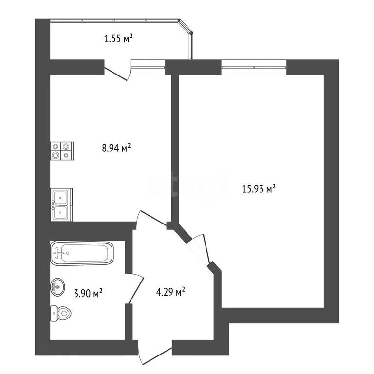1-комн. квартира, 32.9 м², 6/9 этаж