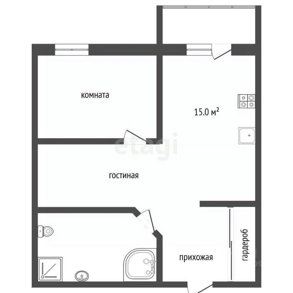 1-комн., 43.6 м², 3/5 этаж