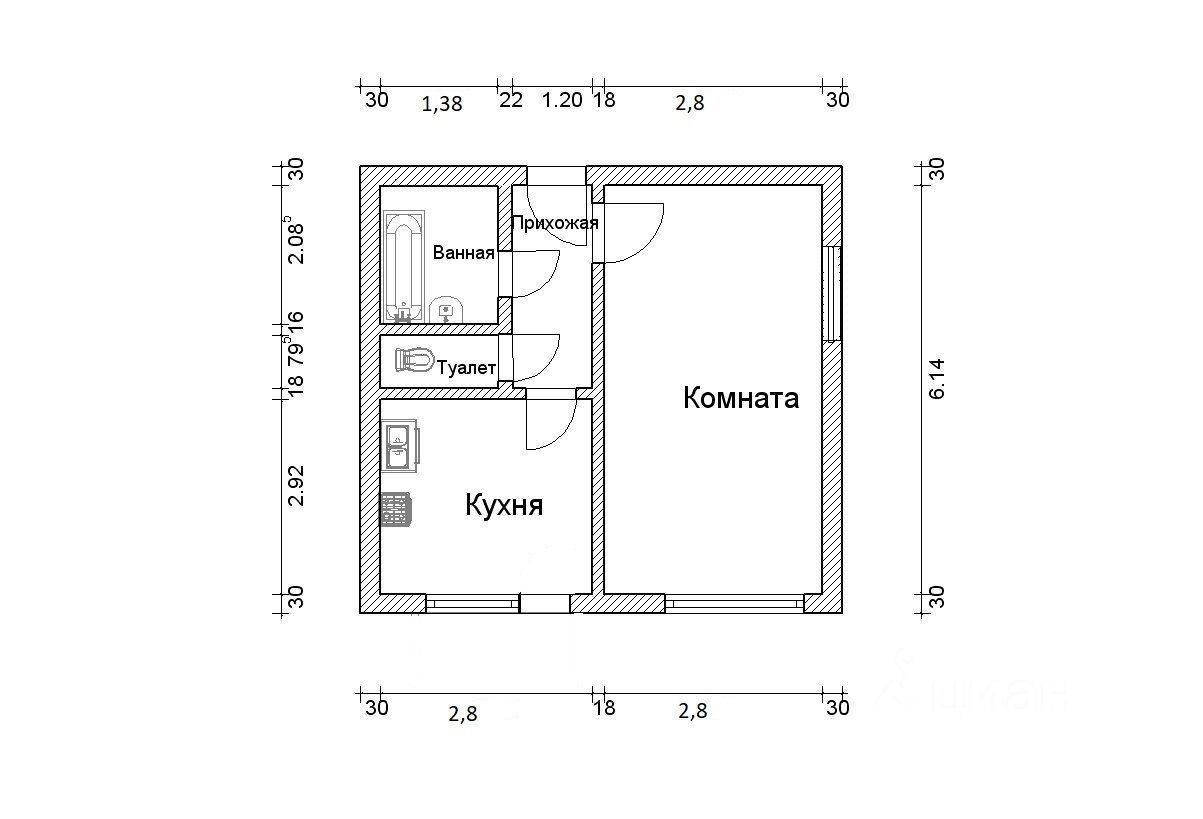 1-комн., 33 м², 6/9 этаж