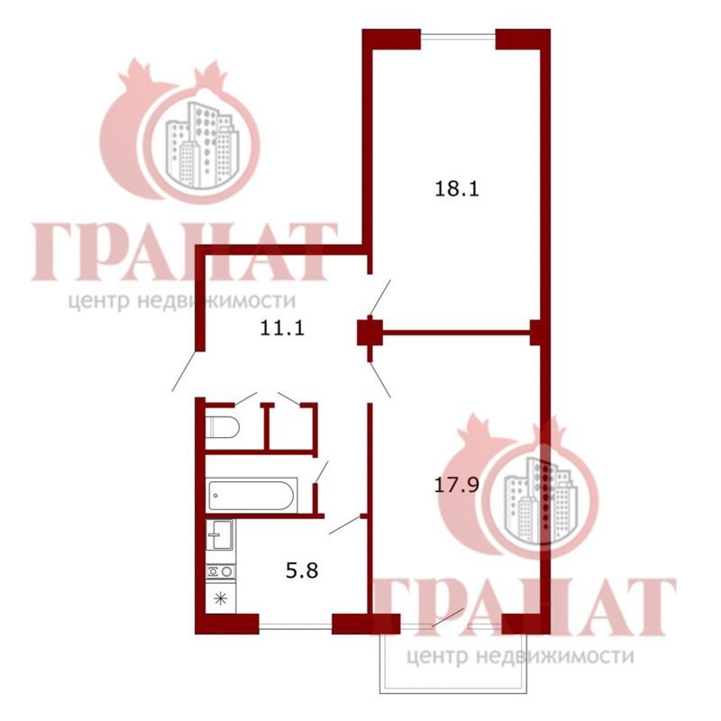 2-комн., 56.5 м², 5/6 этаж