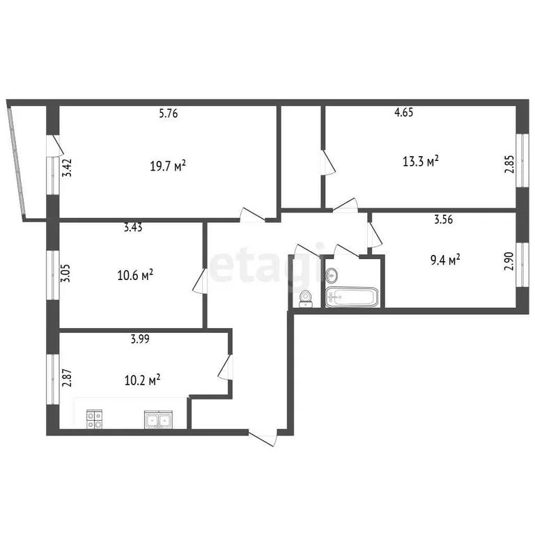 4-комн., 86.1 м², 4/5 этаж