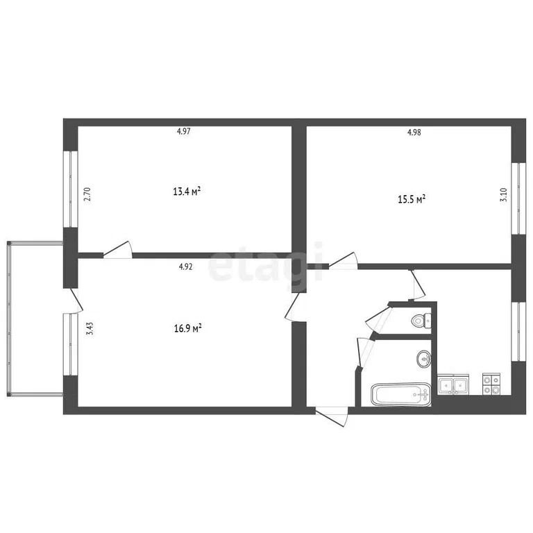 3-комн., 60 м², 5/5 этаж