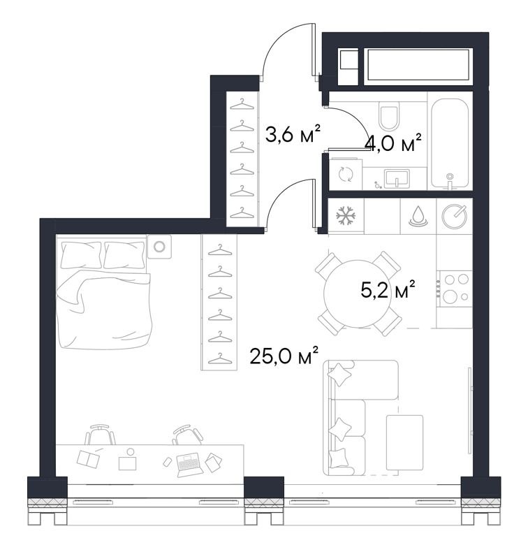 Студия, 37.8 м², 38/49 этаж