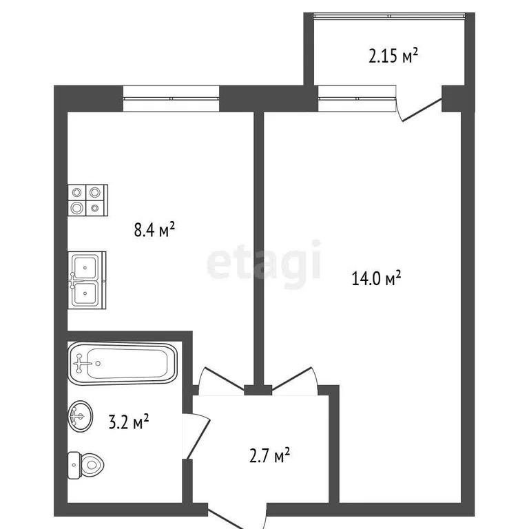 1-комн. квартира, 28.3 м2, 3/5 этаж
