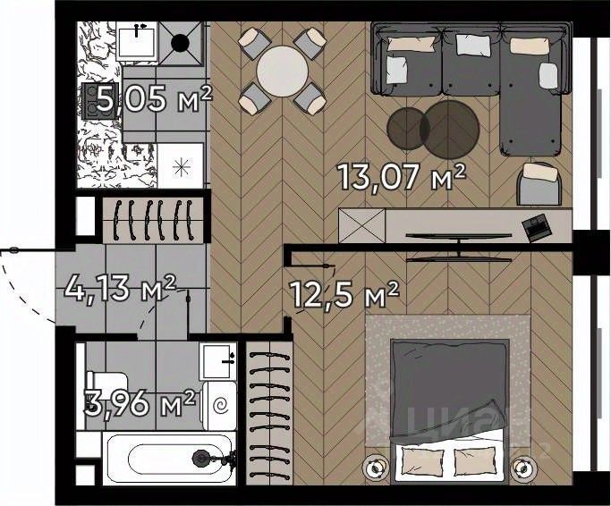 2-комн. квартира, 38.71 м², 3/25 этаж