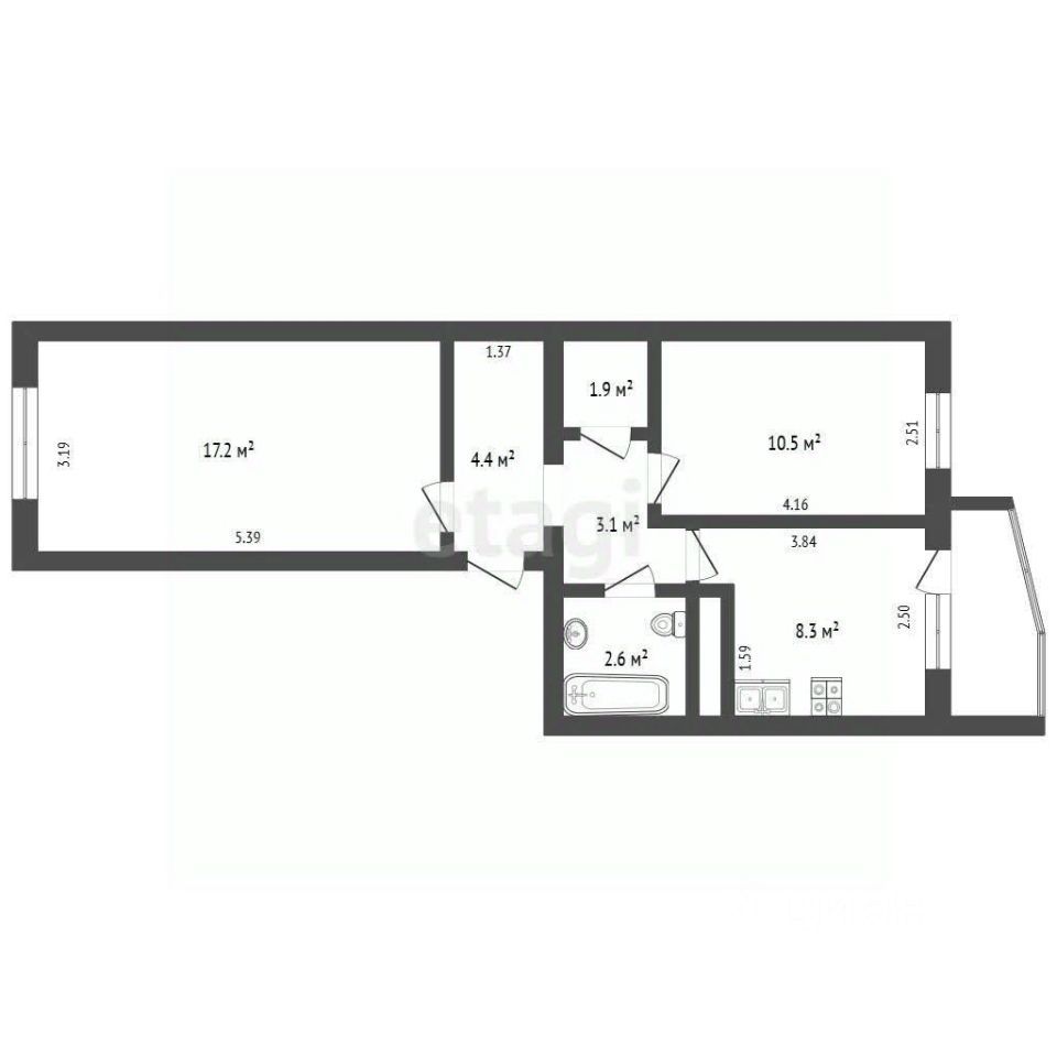 2-комн., 48 м², 9/9 этаж