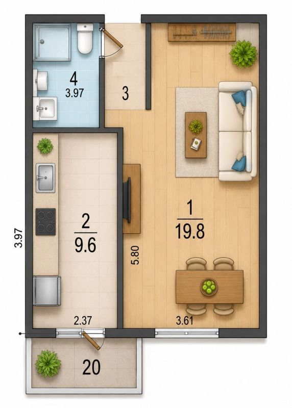 1-комн., 34.5 м², 12/12 этаж