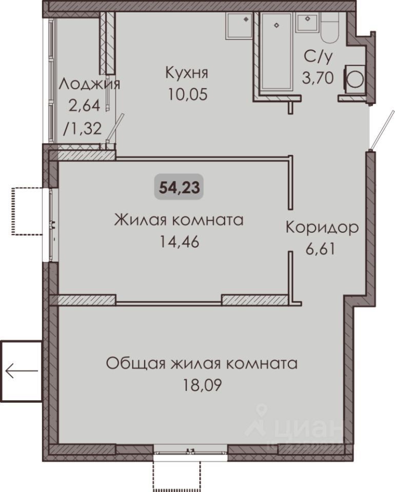 2-комн., 54.23 м², 1/9 этаж