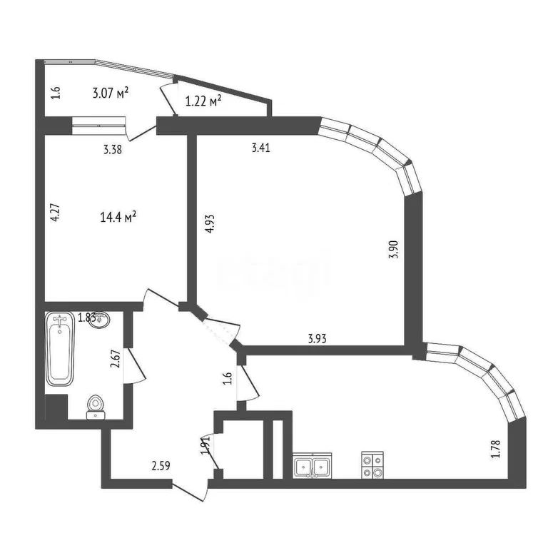 2-комн., 77 м², 8/14 этаж