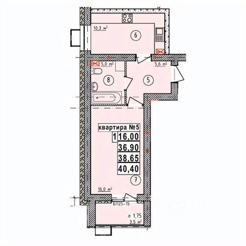 1-комн., 38.65 м², 5/5 этаж