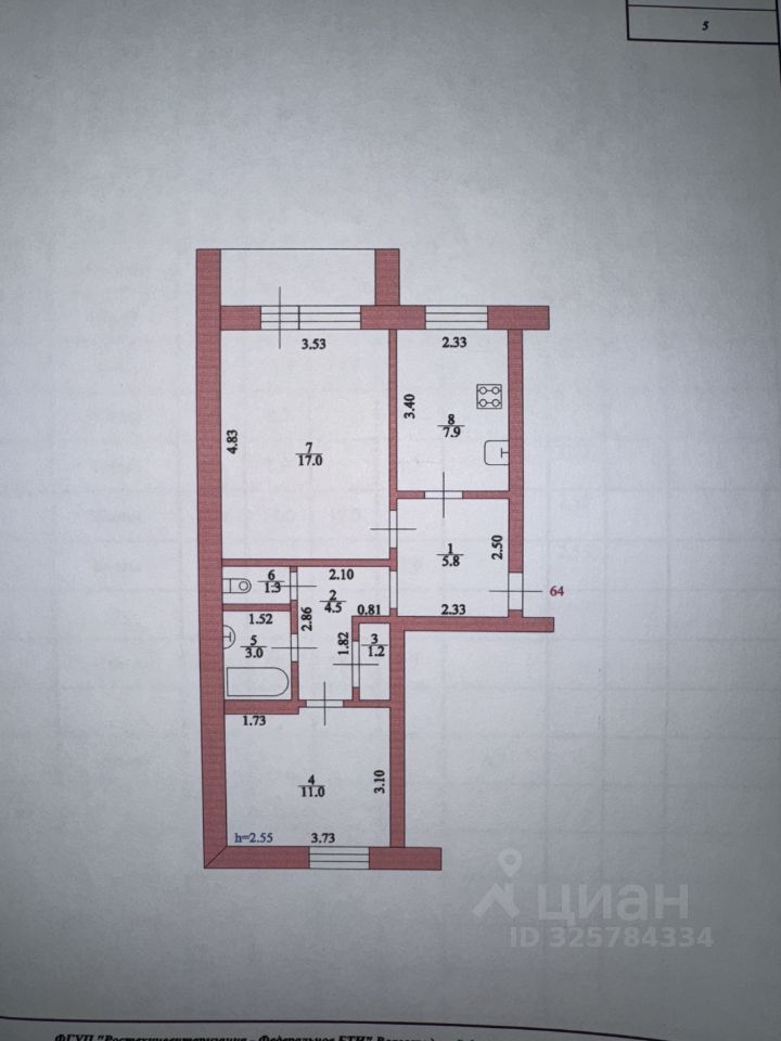 2-комн., 51.7 м², 5/5 этаж