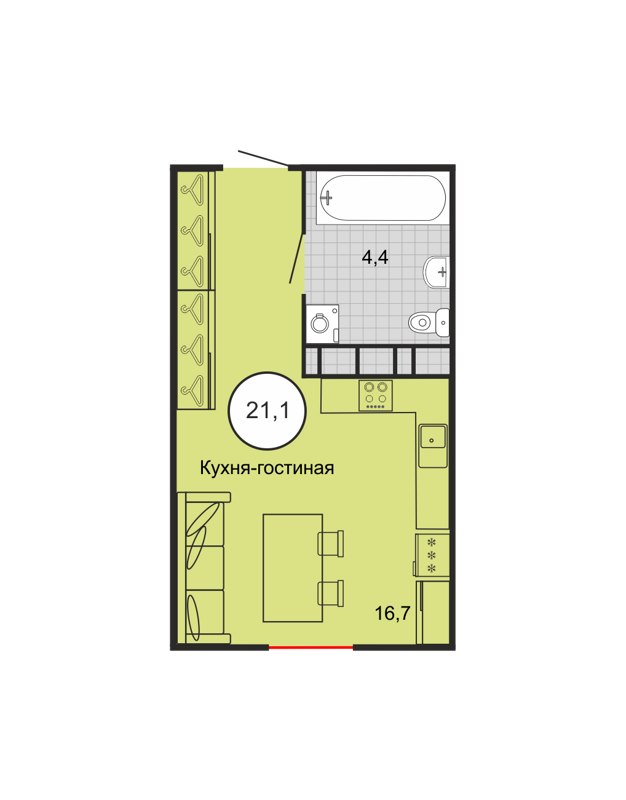 1-комн., 21 м², 10/10 этаж