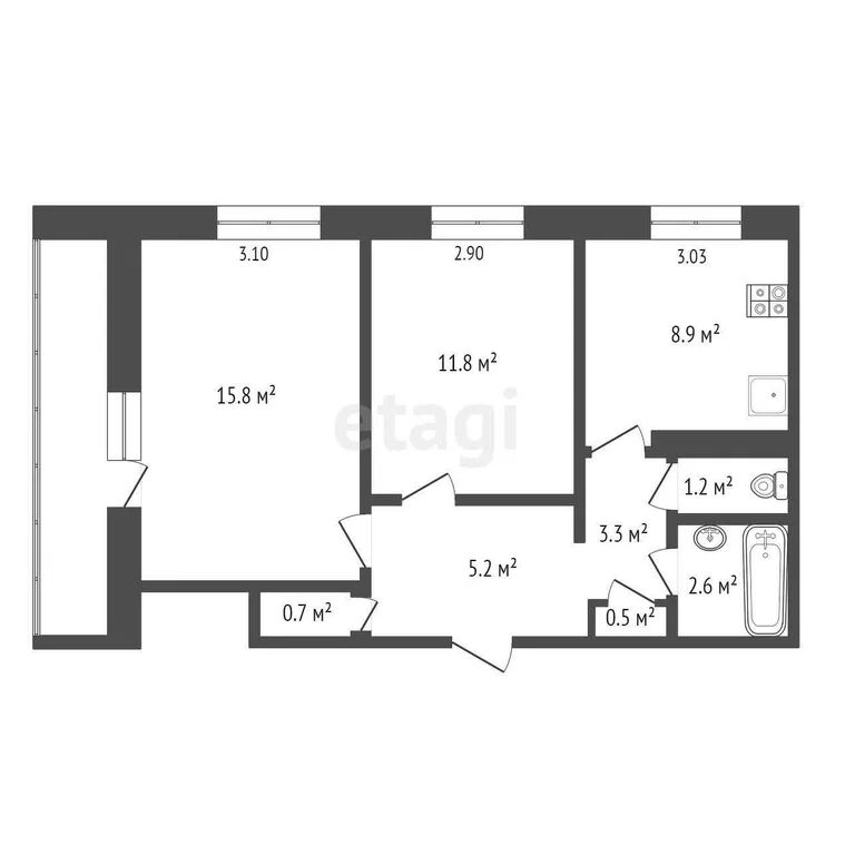 2-комн., 50 м², 8/9 этаж