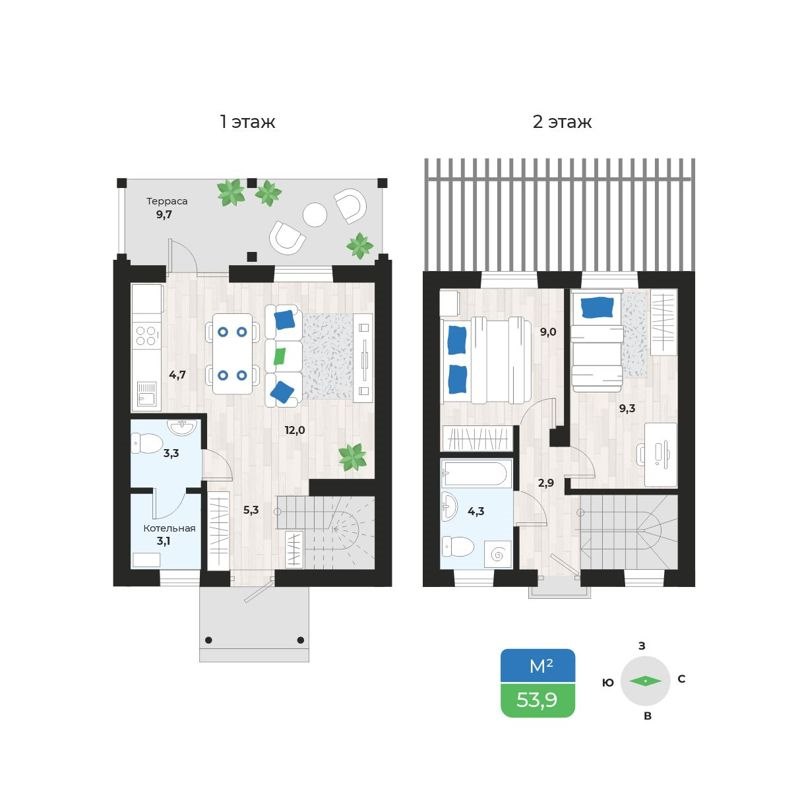 1-комн., 56.8 м², 1/2 этаж