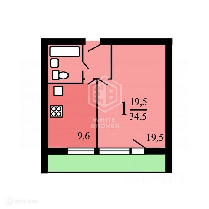 1-комн., 34.5 м², 2/16 этаж