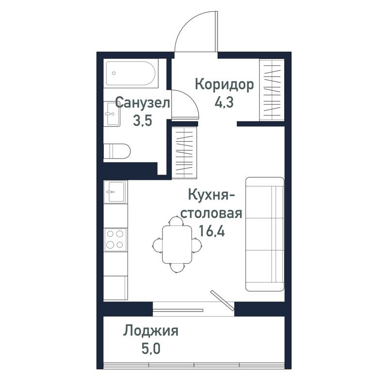 Студия, 24.15 м², 2/10 этаж