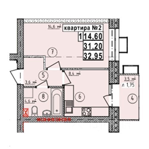 1-комн., Квартира в новостройке, 32.95 м², 4/5 этаж