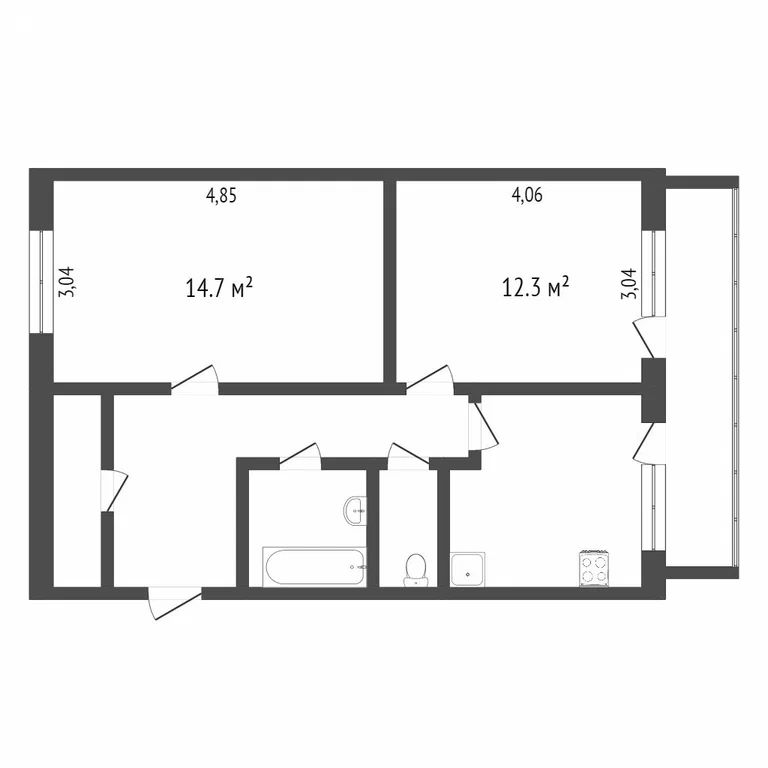 2-комн., 50.7 м², 9/9 этаж