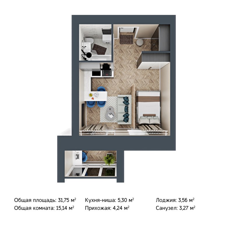 1-комн., 31.78 м², 1/9 этаж