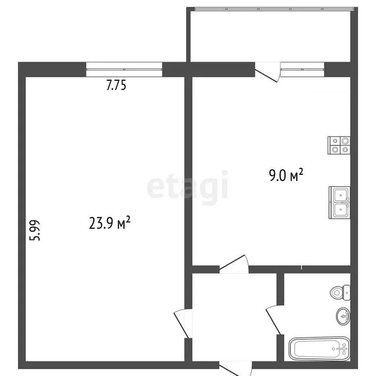 1-комн., 48.7 м², 7/9 этаж
