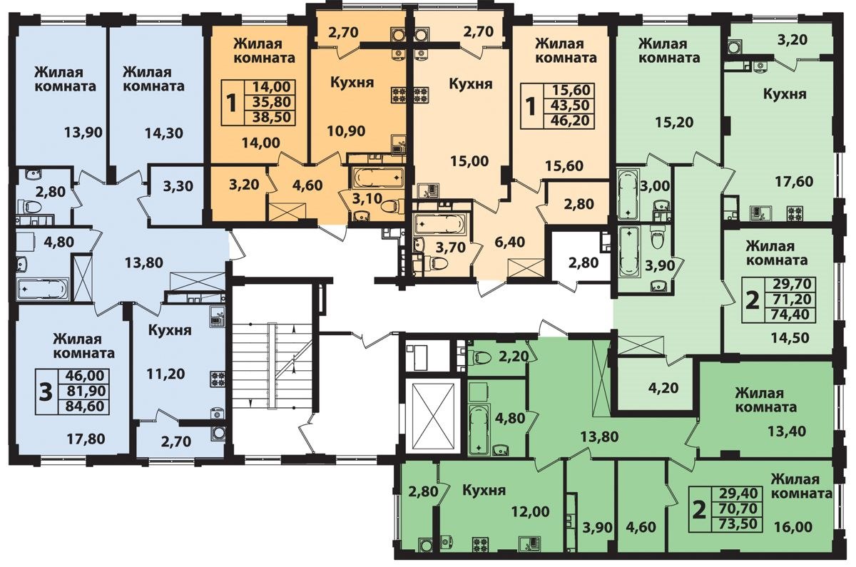 3-комн., 86.1 м², 2/13 этаж