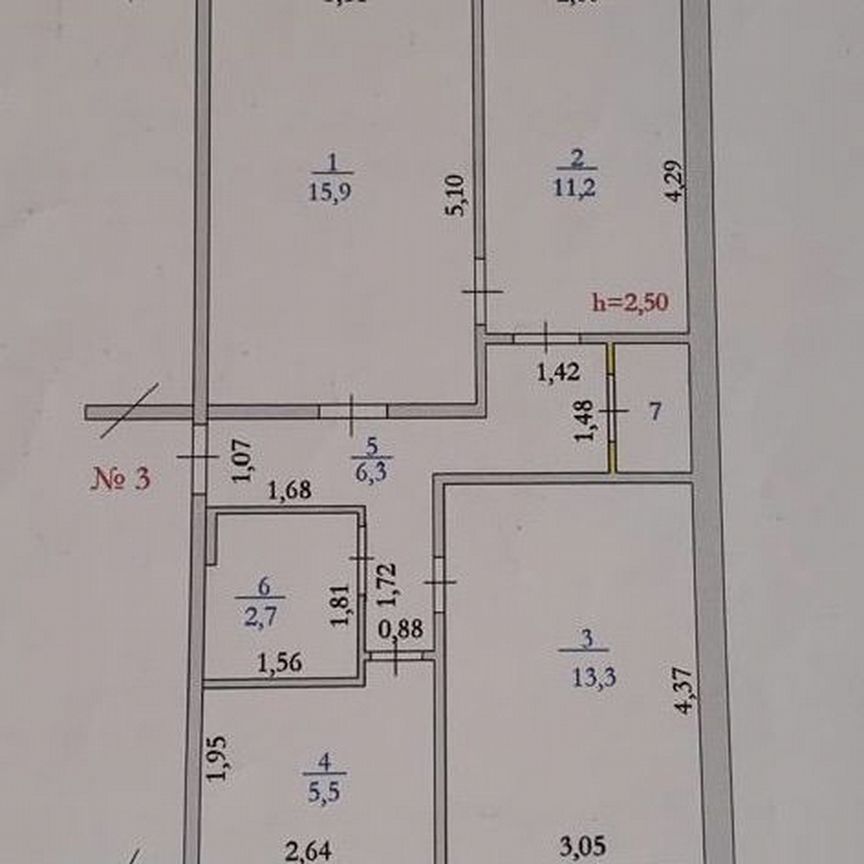 3-комн., 56.5 м², 1/5 этаж
