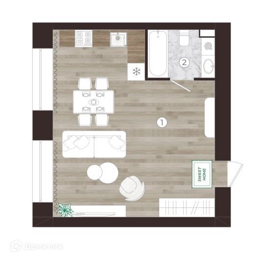 Студия, 34 м², 5/5 этаж