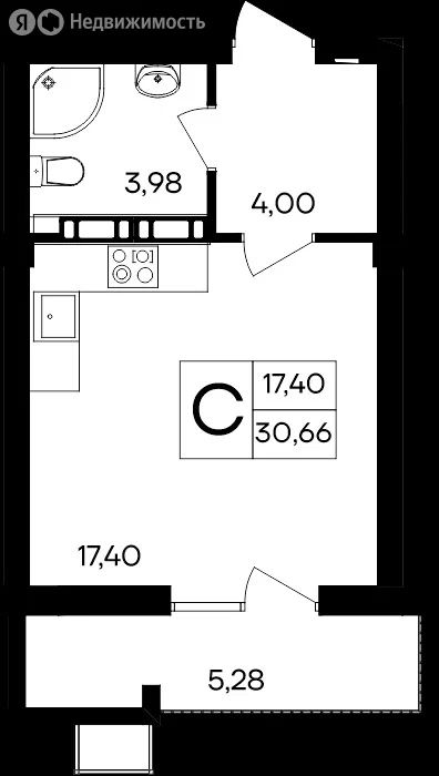 1-комн. квартира, 30.7 м2, 6/9 этаж