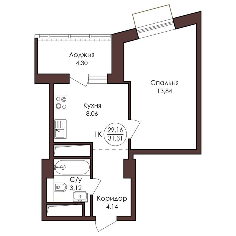 1-комн., 31.31 м², 18/23 этаж